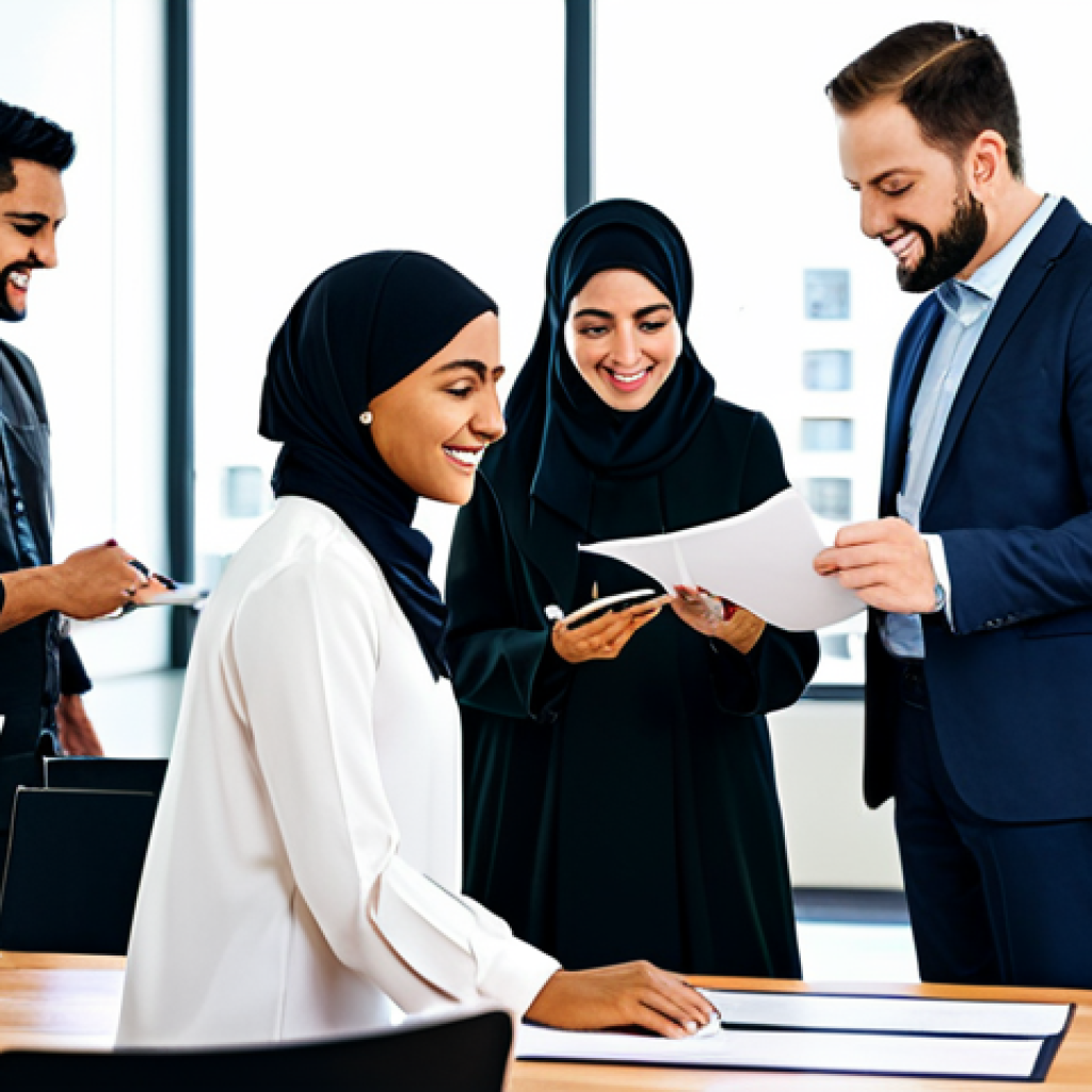 직업상담사로서의 자기 PR - **Image Prompt:** A diverse group of professionals in traditional and modern modest business attire ...