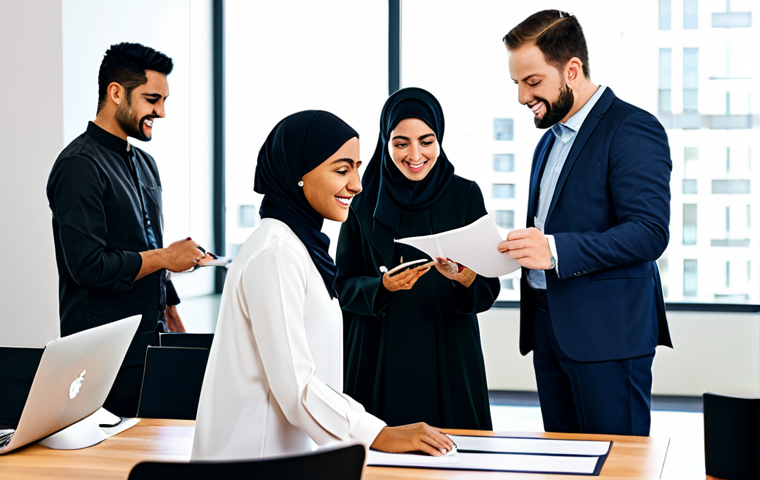 직업상담사로서의 자기 PR - **Image Prompt:** A diverse group of professionals in traditional and modern modest business attire ...