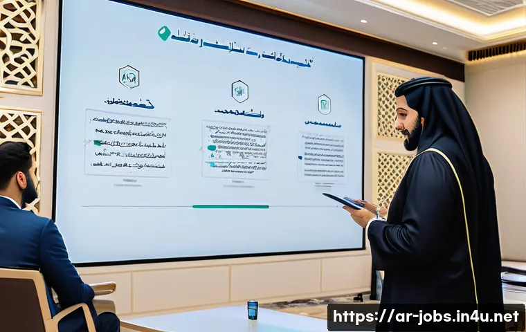 직업상담사 관련 정부 지원 제도 - A professional training workshop scene set in a modern conference room in Riyadh, Saudi Arabia, show...