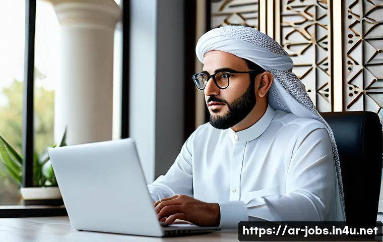 직업상담사 관련 강의 영상 추천 - A professional Middle Eastern man wearing traditional business attire and glasses, attentively watch...