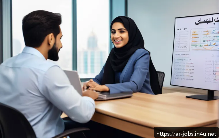 직업상담사와 청소년 직업 체험 - A professional career counseling session in a modern office setting, featuring a young Arab man and ...