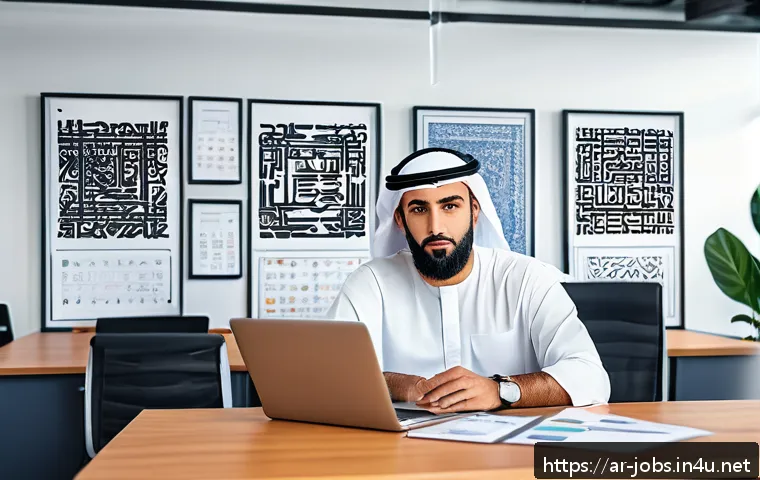 직업상담사와 진로 설계 이론 - A professional Middle Eastern man in traditional attire, sitting thoughtfully at a modern office des...