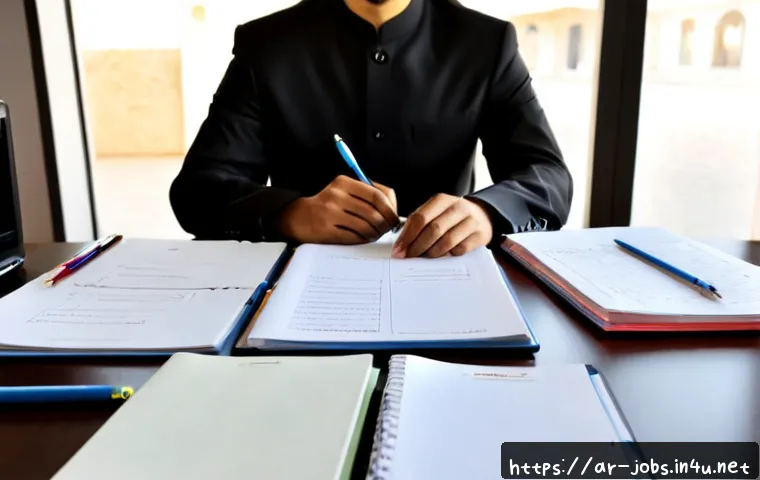 직업상담사 강의 노트 작성법 - Photorealistic career counseling instructor in modest professional attire organizing handwritten-sty...